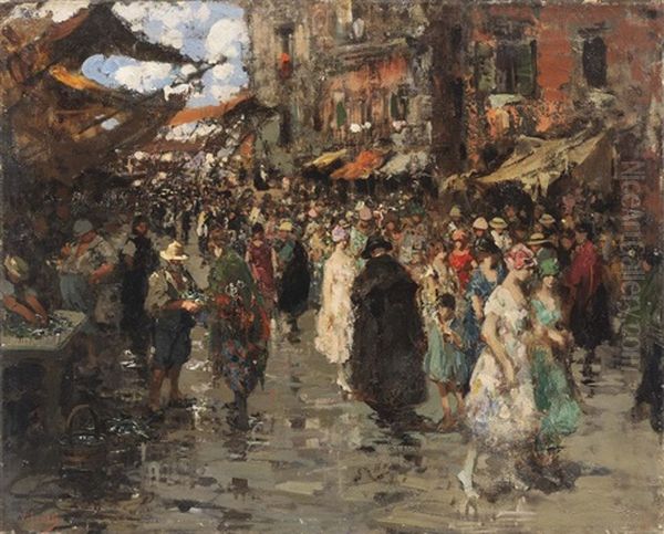 Il Mercato Oil Painting by Vincenzo Irolli