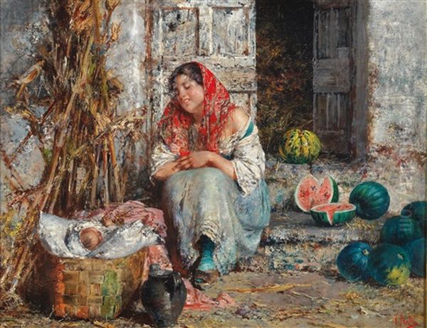 The Young Watermelon Seller Oil Painting by Vincenzo Irolli