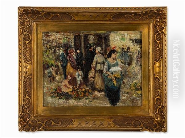 At The Flower Market Oil Painting by Vincenzo Irolli