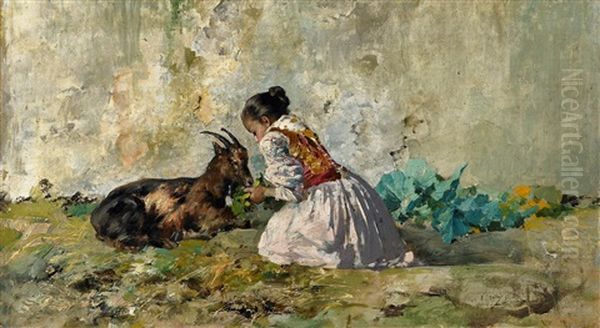 Madchen Mit Ziege Oil Painting by Vincenzo Irolli