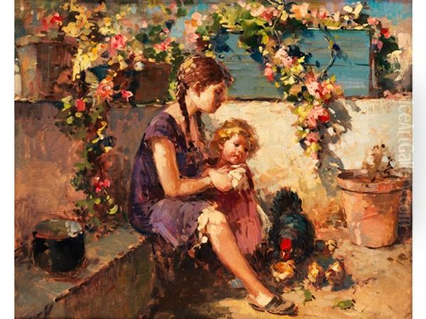 Madchen Im Garten Oil Painting by Vincenzo Irolli