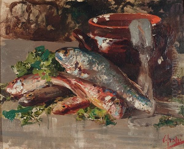 Stillleben Mit Fischen Und Keramiktopf Oil Painting by Vincenzo Irolli