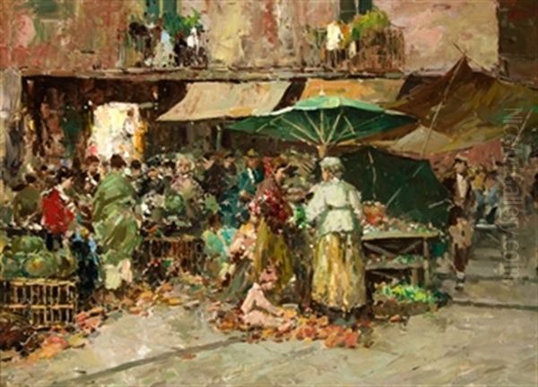 Mercado Oil Painting by Vincenzo Irolli