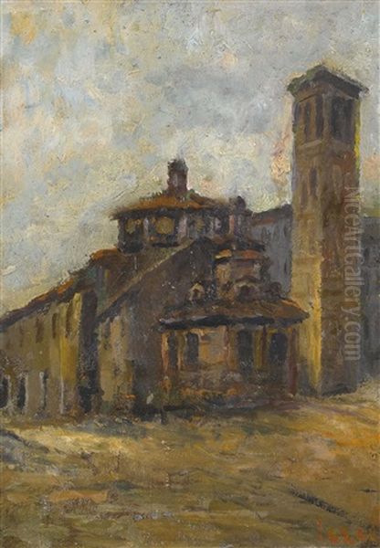 Zwei Italienische Kirchenplatzansichten (2 Works, 1 Oil On Wood) Oil Painting by Vincenzo Irolli