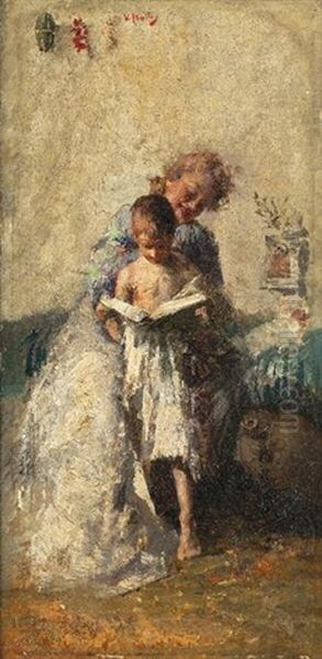 La Lezione Di Lettura Oil Painting by Vincenzo Irolli