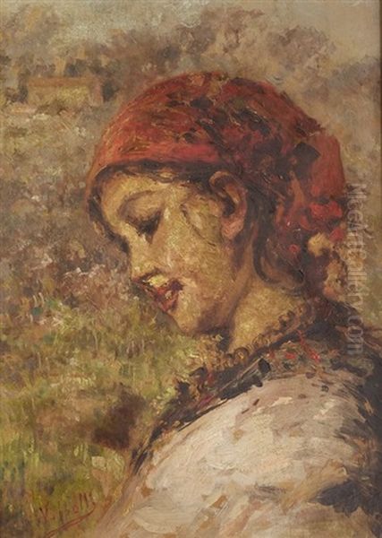 Portrait Of A Peasant Girl Oil Painting by Vincenzo Irolli