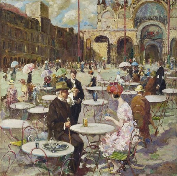 Caffe In Piazza, Venezia Oil Painting by Vincenzo Irolli