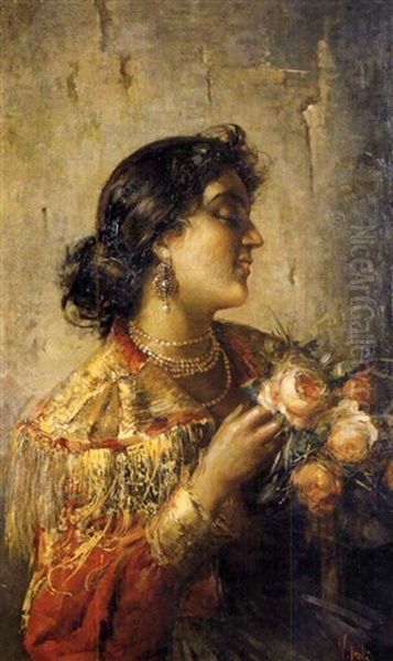 Giovane Donna Con Mazzo Di Rose Oil Painting by Vincenzo Irolli