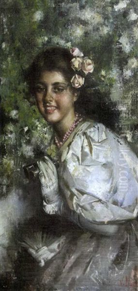 Ritratto Di Ragazza Con Binocolo Oil Painting by Vincenzo Irolli