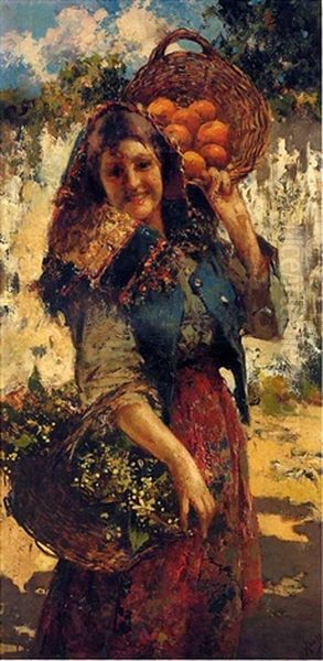 The Market Girl Oil Painting by Vincenzo Irolli