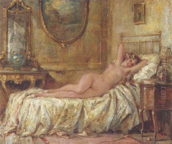 Poserende Skonhed I Et Boudoir Oil Painting by Vincenzo Irolli