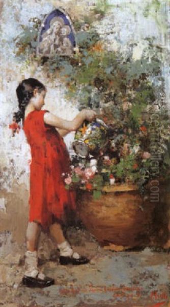 Bambina In Giardino Oil Painting by Vincenzo Irolli