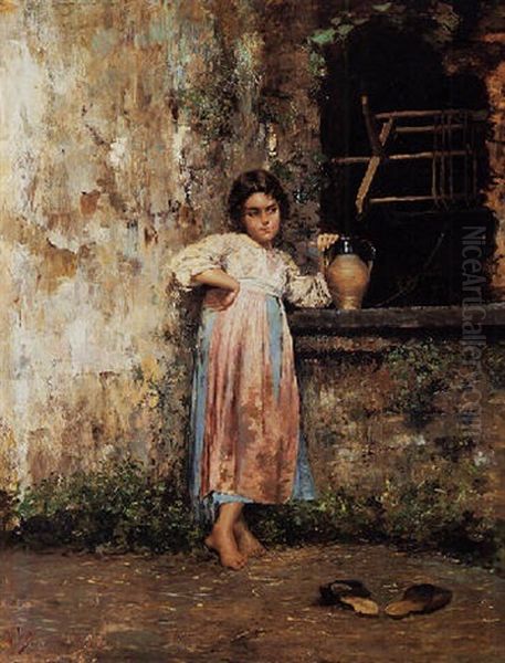 Young Girl At The Fountain Oil Painting by Vincenzo Irolli