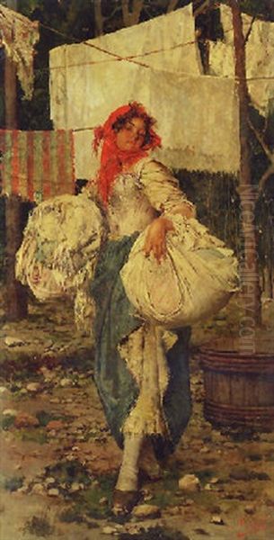 Beautiful Laundress Oil Painting by Vincenzo Irolli