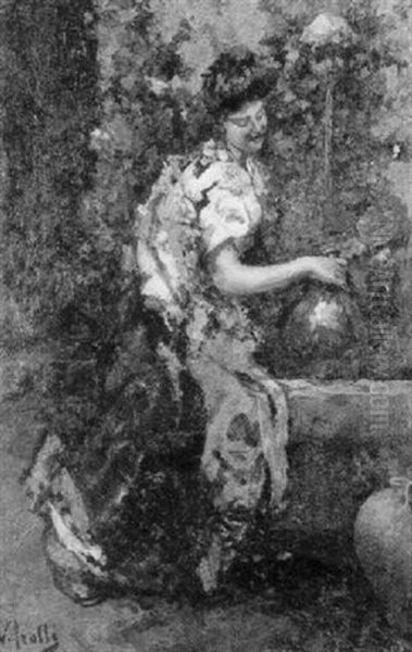 Femme A La Fontaine Oil Painting by Vincenzo Irolli