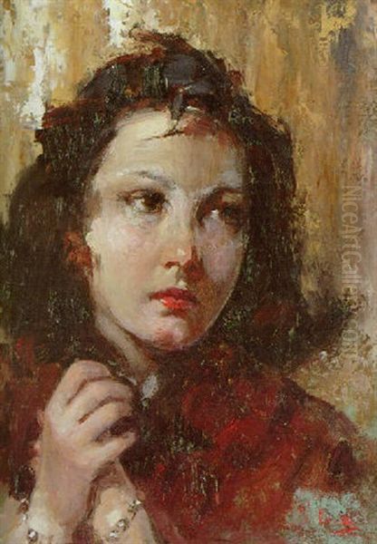 A Pensive Beauty Oil Painting by Vincenzo Irolli