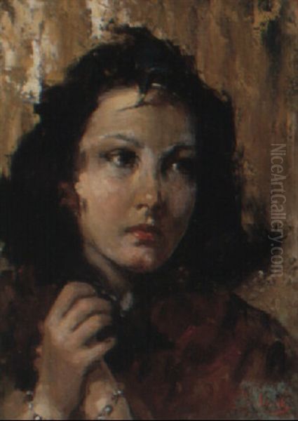 A Portrait Of A Young Girl Oil Painting by Vincenzo Irolli