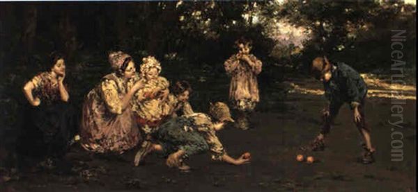 A Children's Game Of Bocce Oil Painting by Vincenzo Irolli