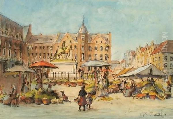 Marktplatz Indusseldorf Oil Painting by Hans Barthelmess