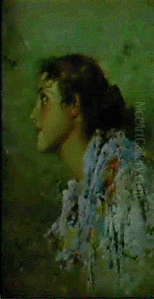 A Portrait Of A Girl Oil Painting by Vincenzo Irolli