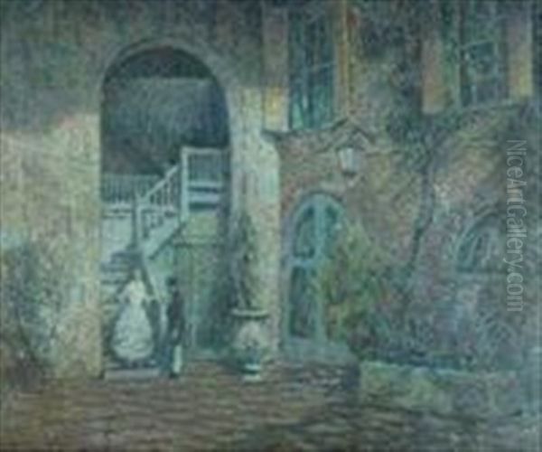 Evening, Brulatour Courtyard, New Orleans Oil Painting by Wilson Henry Irvine