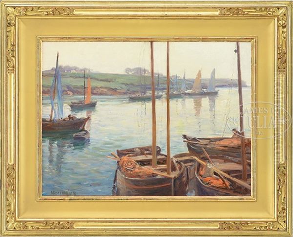 Coastal Inlet With Boats Oil Painting by Wilson Henry Irvine