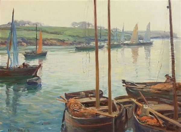 Boats In A Harbor Oil Painting by Wilson Henry Irvine