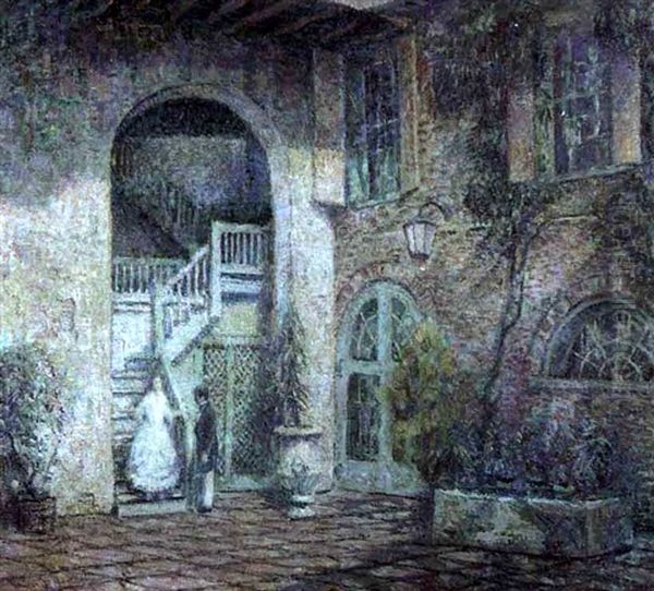 Rendez Vous, French Quarter Courtyard Oil Painting by Wilson Henry Irvine