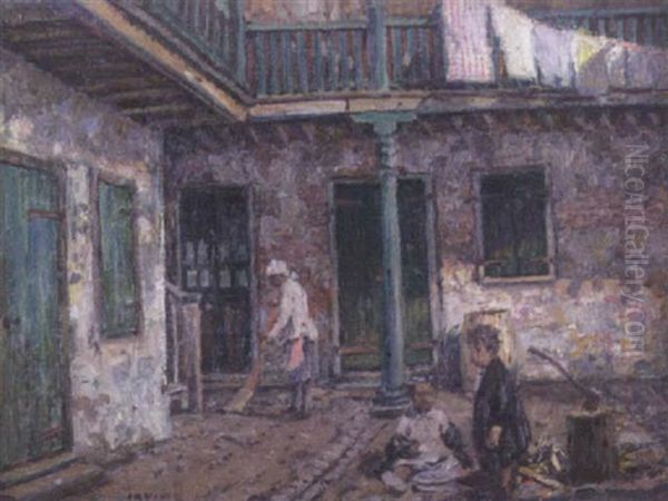 French Quarter Courtyard Oil Painting by Wilson Henry Irvine