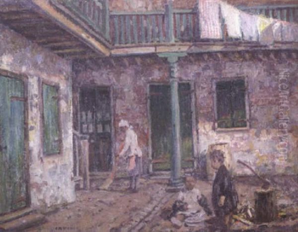 French Quarter Courtyard Oil Painting by Wilson Henry Irvine