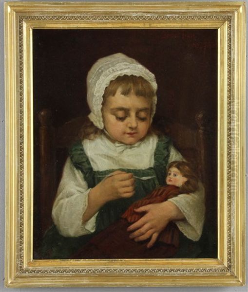 Portrait Of Young Girl With Doll Oil Painting by Benoni Irwin