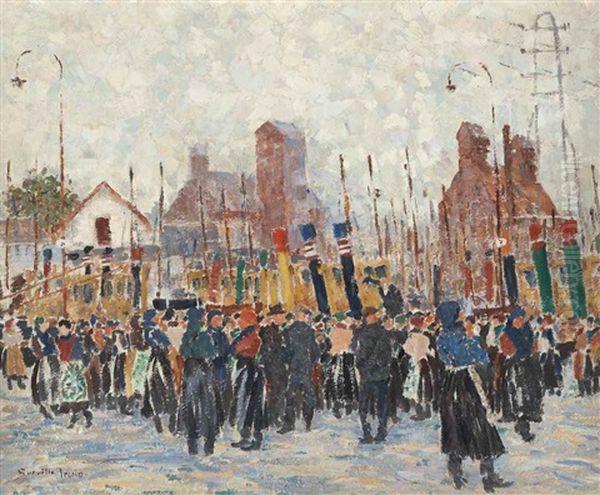 Herring Girls Strike, Yarmouth Oil Painting by Greville Irwin