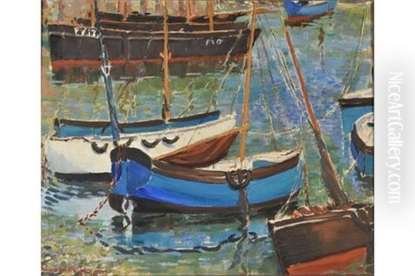 Small Boats, Mevagissey Oil Painting by Greville Irwin