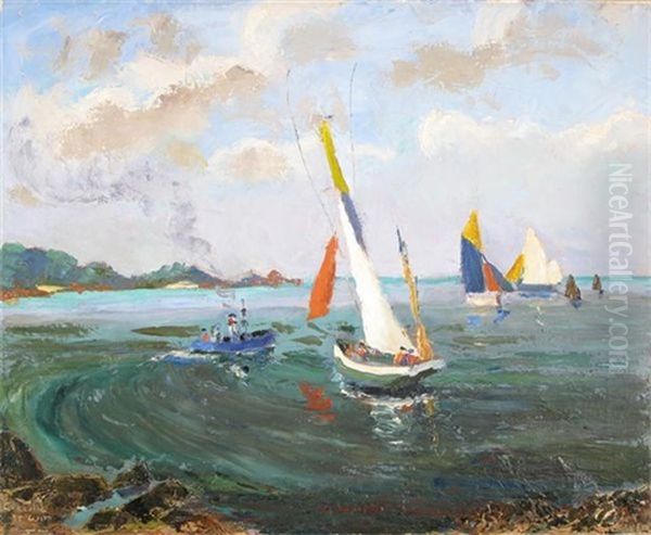 Tunny Boat On Tow (+ Farm Near Bollington; 2 Works) Oil Painting by Greville Irwin