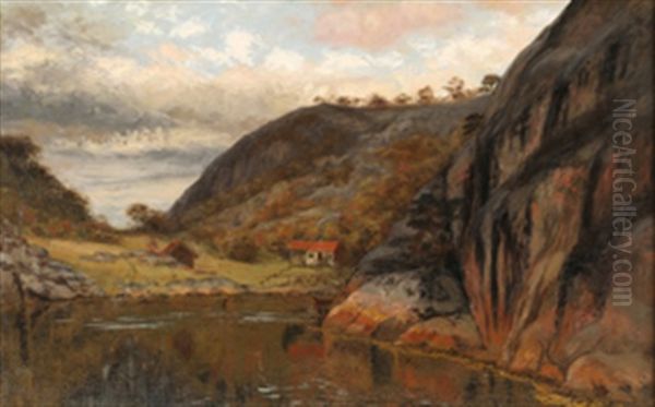 Landskap Med Vaningshuset Borgen, Holskogkilen Oil Painting by Olaf Isaachsen