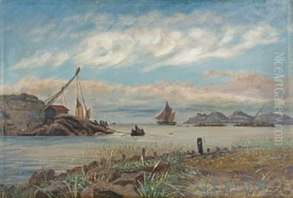 Laksefiskerierne Ved Elvemundingen, Mandal Oil Painting by Olaf Isaachsen