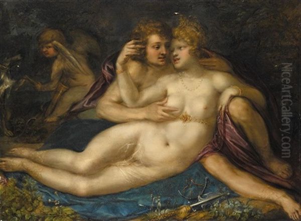 Mars And Venus With Cupid Oil Painting by Pieter Fransz Isaacsz