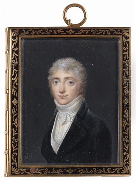 Portrait D'homme En Redingote Sombre Sur Fond Gris Oil Painting by Jean-Baptiste Isabey