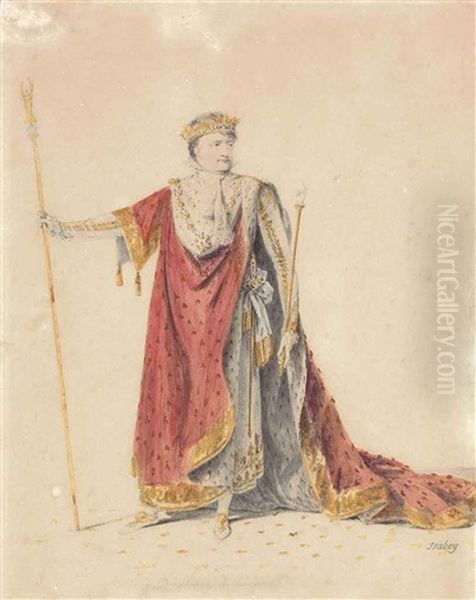 Napoleon I (1769-1821), Emperor Of France /1815, In Coronation Robes, White-lined Gold-bordered Red Cloak Oil Painting by Jean-Baptiste Isabey