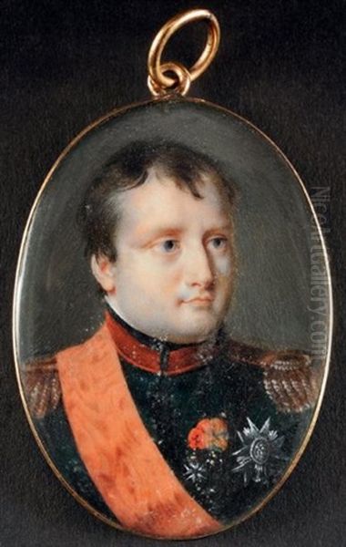 L'empereur Napoleon Ier En Buste En Uniforme De Colonel Des Chasseurs A Cheval De La Garde, Portant Ses Decorations Oil Painting by Jean-Baptiste Isabey