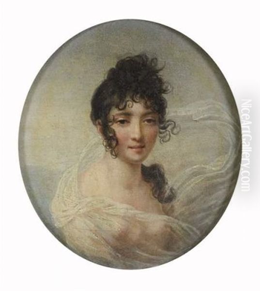 Portrait De Jeune Femme Au Voile Blanc Oil Painting by Jean-Baptiste Isabey