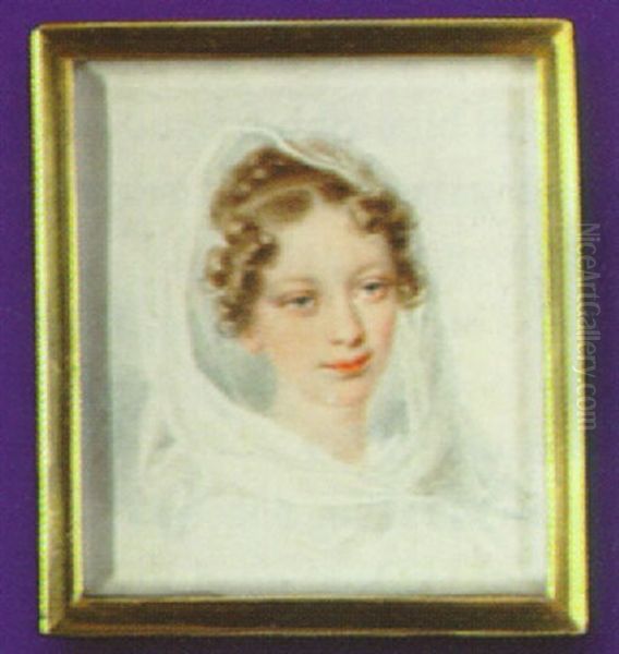 Empress Marie Louise, Her Hair In Ringlets And Plaited Bun, Wearing White Wooded Cape Oil Painting by Jean-Baptiste Isabey