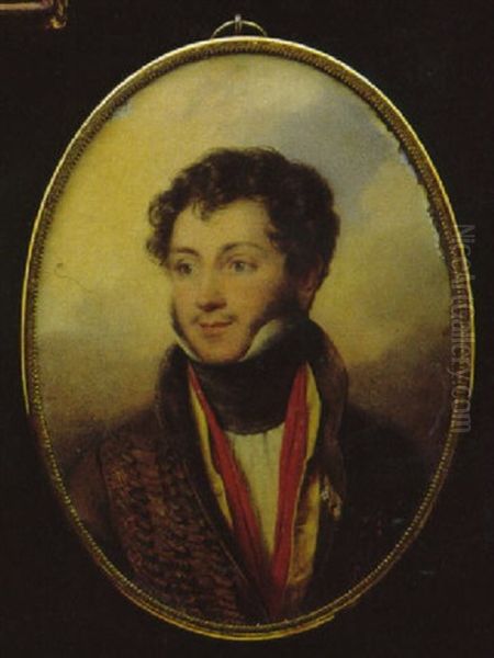 Portrait Of An Officer, In Brown Coat, Yellow Waistcoat, White Shirt And Black Stock Oil Painting by Jean-Baptiste Isabey