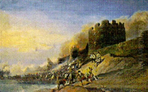 Battle Scene At Castle Oil Painting by Jean-Baptiste Isabey