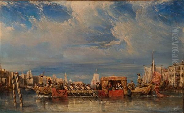 Venetian View Oil Painting by Louis-Gabriel-Eugene Isabey