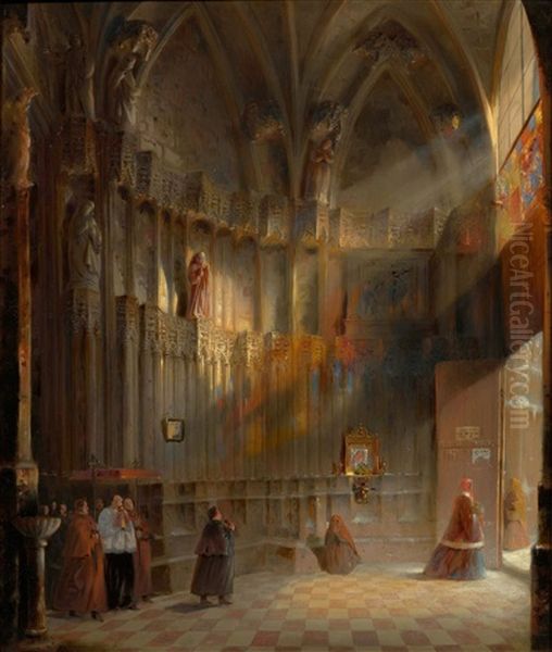 The Interior Of St Martin's Cathedral With Ypres Oil Painting by Louis-Gabriel-Eugene Isabey