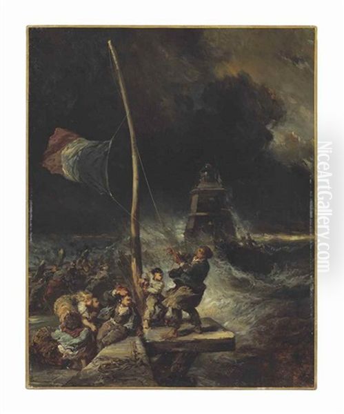 La Fanal Or Le Retour Du Drapeau Tricolore Oil Painting by Louis-Gabriel-Eugene Isabey