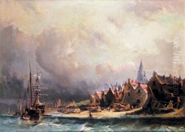 Port Normand Oil Painting by Louis-Gabriel-Eugene Isabey