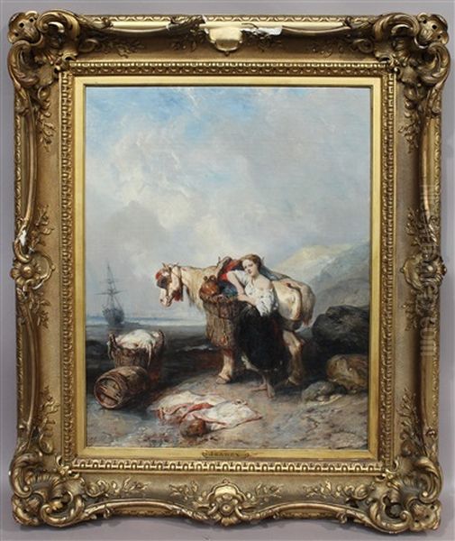 Jeune Femme Et Son Cheval Au Retour De La Peche by Louis-Gabriel-Eugene Isabey