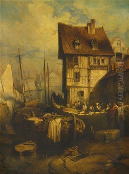 The Busy Port Oil Painting by Louis-Gabriel-Eugene Isabey